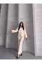 Women's Polo Neck Corded Fabric Bottom-Top Knitwear Set - 4
