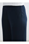 Navy Blue Elastic Waist Textured Women's Trousers - 3