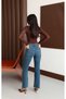 Lycra Mini Flare Jean Trousers with Tassels at the Legs - 4