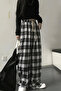 Loose Fit Elastic Waist Striped Checkered Black Plaid Model Sweatpants - 4