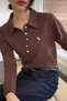 Horse Brown Embroidered Polo Neck Long Sleeve T-Shirt Blouse - 2