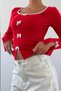 Bow Long Sleeve Colorful Bow Corded Fabric Slit Red Crop Blouse - 4