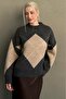 Anthracite Diamond Patterned Crew Neck Knitwear Women's Sweater Mg2644 - 5