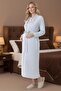 Women's Blue Shawl Collar Long Sleeve Floral Button Detail Plus Size Maternity Nightgown Set - 3
