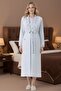 Women's Blue Shawl Collar Long Sleeve Floral Button Detail Plus Size Maternity Nightgown Set - 2