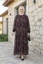 Women's Inner Ş Fleece-Lined Brown Patterned Chiffon Dress - 4