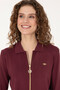 Women's Burgundy Zippered Polo Collar Knitwear Cardigan 50317375-Vr177 - 2