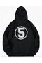 Unisex- Black Five Special Printed Winter Oversized Hooded Zippered Pocket Detailed Cardigan