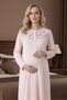 Women's Powder Long Sleeve Shawl Collar Floral Detailed Plus Size Maternity Dressing Gown Nightgown Set - 5