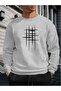 Men's Stripe Printed Crew Neck Black Gray Oversized Sweatshirt