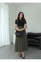 Khaki Flared Midi Skirt - 89402 - 2