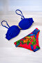 Women's Cobalt Blue Stone Embroidered Buckle Accessory Lined Bikini Set Hzl25S-Lc208