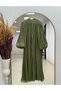 Rüveyda Balloon Sleeve Gathered Organza Dress-Ek730 Oil Green - 6