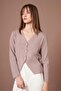 Women's Button Detail V-Neck Cardigan Mink 25264 - 2