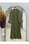 Rüveyda Balloon Sleeve Gathered Organza Dress-Ek730 Oil Green