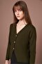 Women's Button Detail V-Neck Cardigan Khaki 25264 - 4