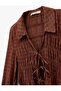 Long Ruffled Sleeve Shirt Collar Blouse with Bow Tie-Detail - 3