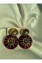 Burgundy Earrings with Gold Sun Detail - 3