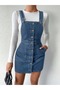 Front-buttoned skirted dark blue gardener dress - 4
