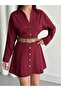 Burgundy Gold Button Belted Dress - 250367 - 5
