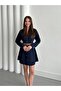 Navy Blue Gold Button Belted Dress - 250367 - 4