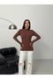 Women's Bitter Brown Finger Detail Finger-Through Body Long Sleeve Fisherman Finger-Through Blouse - 4