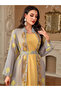 Women Sequin Patch Detail Belted kimono with Dress Set - 7