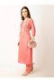 Women Pink Sequined Kurta with Trousers Set - 4