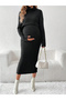 Women High Neck Top and Adjustable Elastic Skirt Maternity Ribbed Set - 5