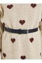 Girls Beige Heart Knit Sweater Dress with Belt - 3