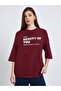 Women Burgundy Slogan Oversized T-Shirt - 3