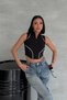 Vintage Mock Neck Zippered Piped Black Zero Sleeve Crop T-Shirt - 2
