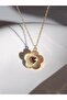 Flower Shaped Red Heart Necklace - Gold Color - 3