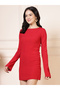 Women Red Round Neck Longline Fitted Top - 4