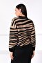 Black Beige Zebra Patterned 100% Pure Cashmere Women's Knitwear Sweater - 4