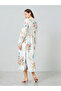 Women Floral Printed Ruffled Trim Front Midi Dress - 5