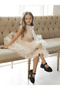 Girls Bow Tie Ruffle Hem Mesh Party Dress - 5