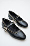 Women's Single Strap Studded Casual Ballerinas Black Patent Leather