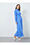 Women Blue Striped Belted Long Sleeve Jalabiya - 3