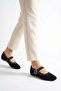 Women's Single Strap Studded Casual Ballet Flats Black Suede - 2