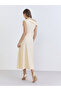 Women Beige One-Shoulder Pleated Midi Dress - 3