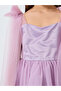 Girls Bow Sleeveless Cape Detail Mesh Dress - 4