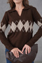 Women's Polo Neck Patterned Half Placket Knitwear Sweater - 8