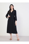 Women Black Balloon Sleeve Wrap Midi Dress - 3