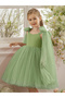 Girls Bow Sleeveless Cape Detail Mesh Dress - 2
