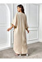 Women Textured Flower Patch Detail V Neck Jalabiya - 3