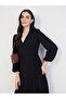 Women Black Balloon Sleeve Wrap Midi Dress