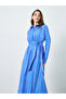 Women Blue Striped Belted Long Sleeve Jalabiya - 2