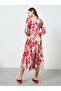 Women Floral Printed V-Neck Pleated Midi Dress - 5