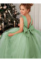 Girls Green Floral Lace Deep V-Back Maxi Dress - 5